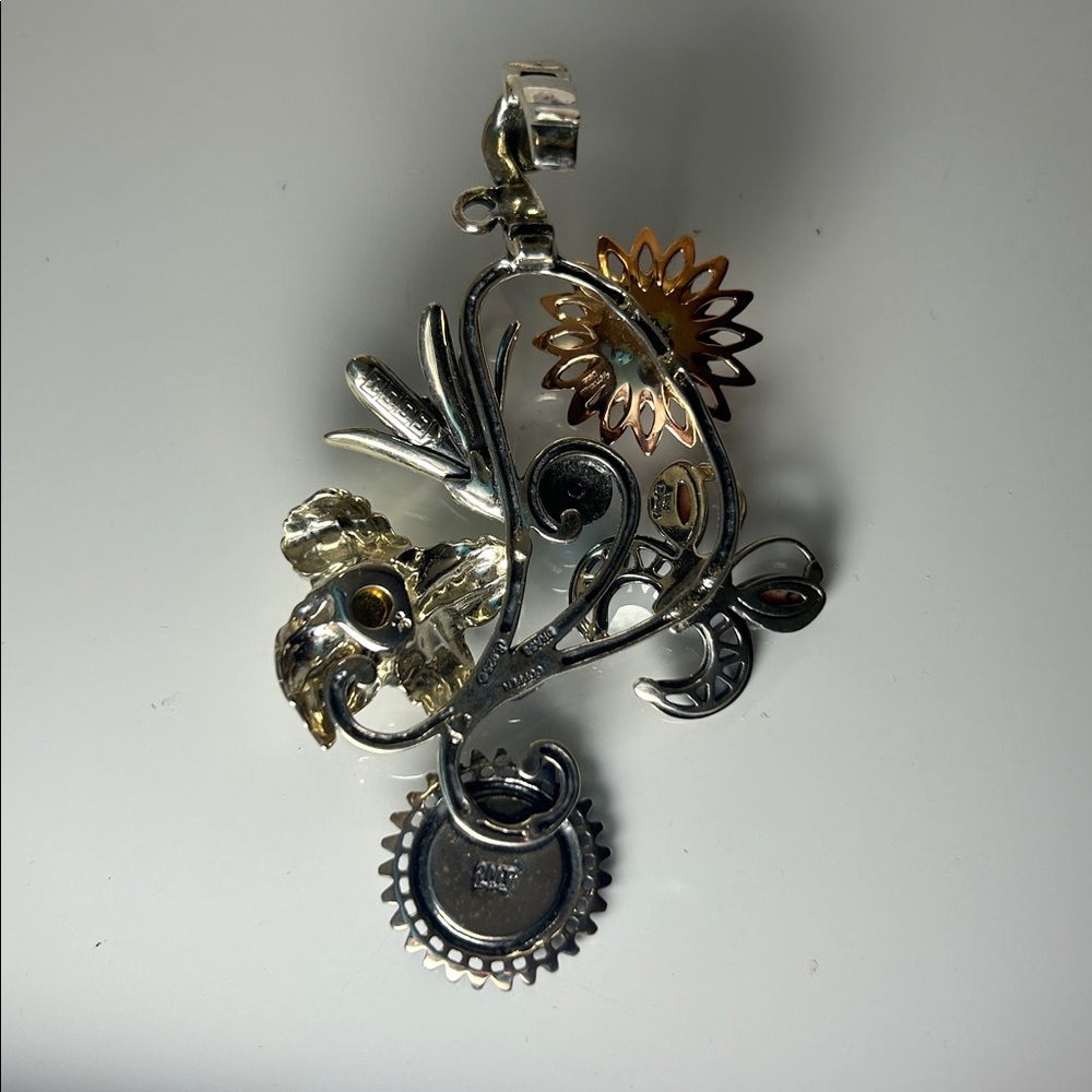NWOT Carolyn Pollack Sterling Silver Multi Gemstone Floral Enhancer Pendant - Picture 6 of 8